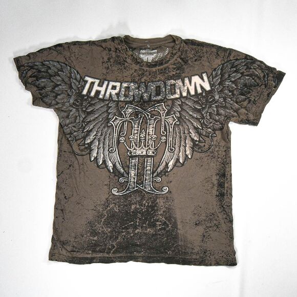 Y2K Affliction Throwdown All-Over Print Grunge T-Shirt - L - Picture 2 of 4